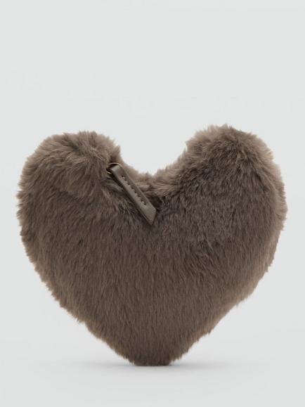 Mango Faux Fur Heart Crossbody Bag, Medium Brown - view 2, Medium Brown