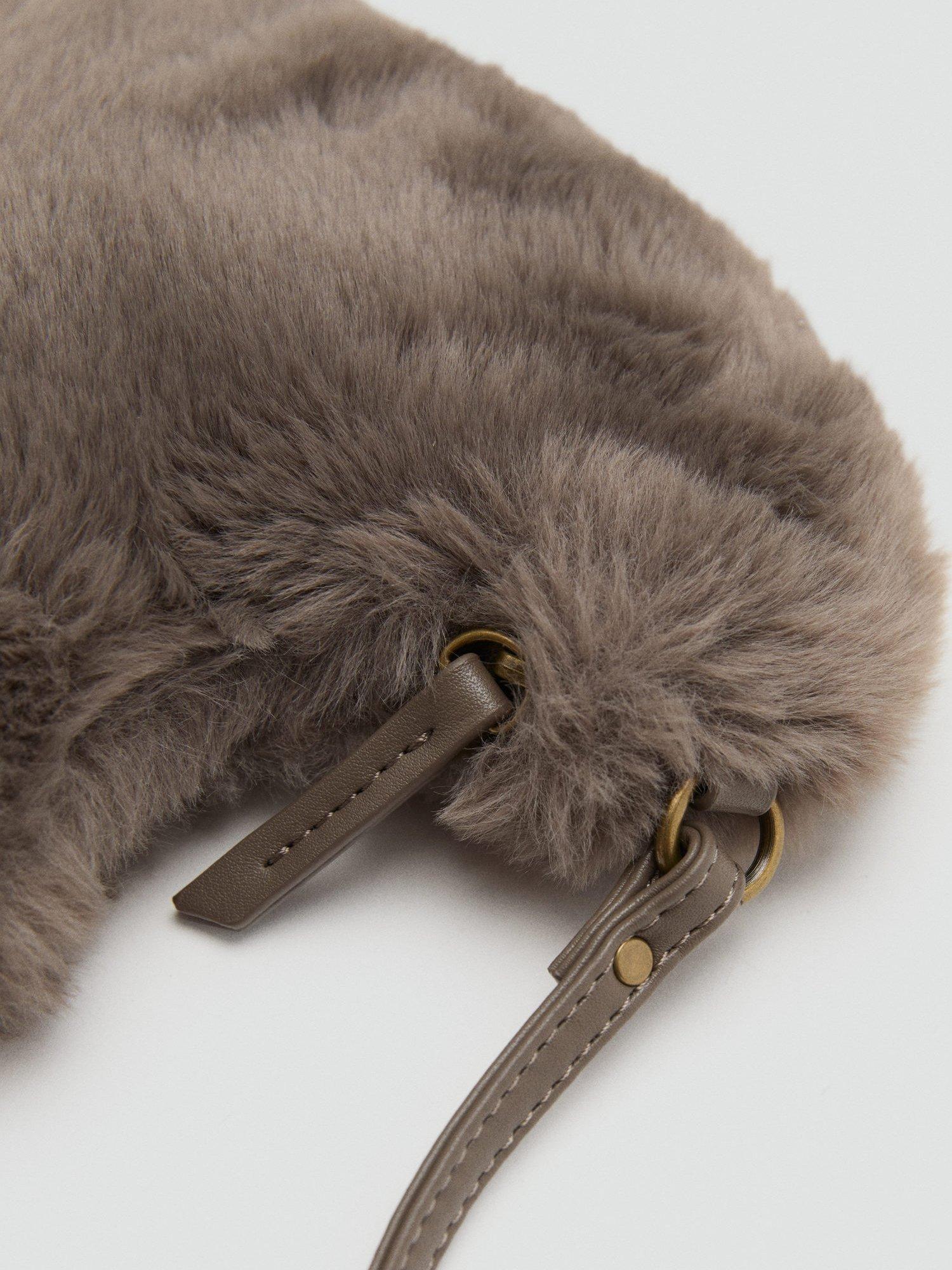 Product image 3 of 4, which shows Mango Faux Fur Heart Crossbody Bag, Medium Brown