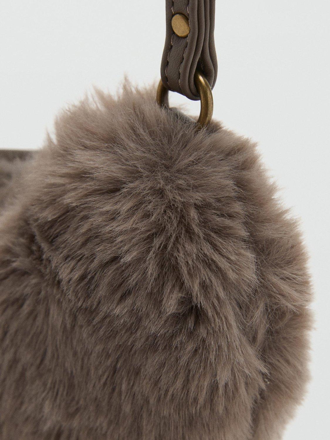 Product image 4 of 4, which shows Mango Faux Fur Heart Crossbody Bag, Medium Brown