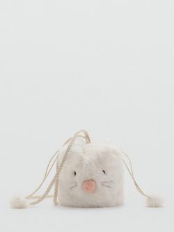 Mango Kids'  Zurib Faux Fur Drawstring Cat Bag, Light Beige, Light Beige