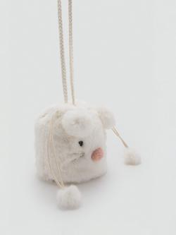 Mango Kids'  Zurib Faux Fur Drawstring Cat Bag, Light Beige - view 2, Light Beige