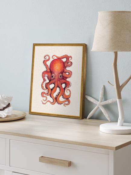 Brookpace Lascelles 'Octopus' Framed Canvas Print, 38 x 31cm, Red - view 2, Red