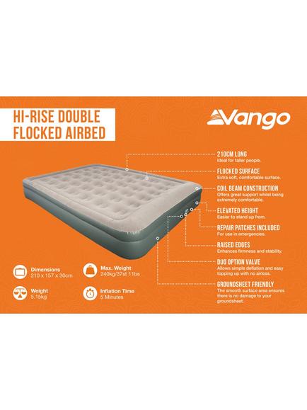Vango Hi Rise Double Flocked Airbed, Dark Grey - view 2, Dark Grey