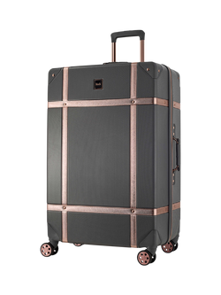 Rock Vintage 8-Wheel 78cm Large Suitcase, Charcoal/Rose Gold