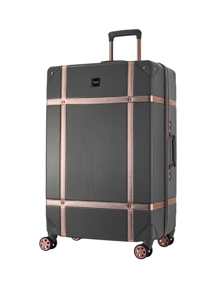 Rock Vintage 8-Wheel 78cm Large Suitcase, Charcoal/Rose Gold