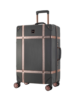 Rock Vintage 8-Wheel 68cm Medium Suitcase, Charcoal/Rose Gold