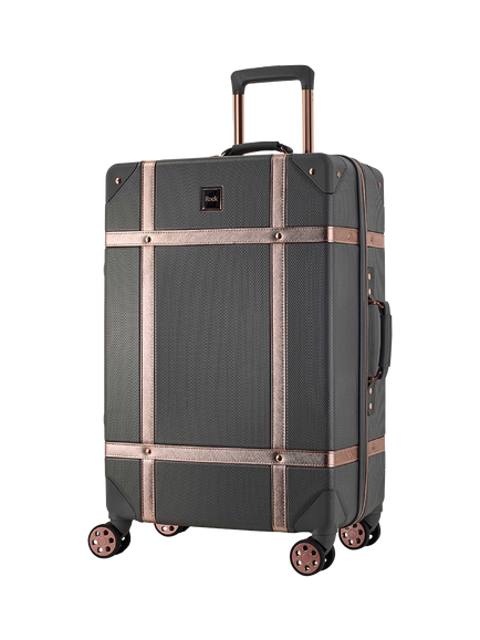 Rock Vintage 8-Wheel 68cm Medium Suitcase, Charcoal/Rose Gold