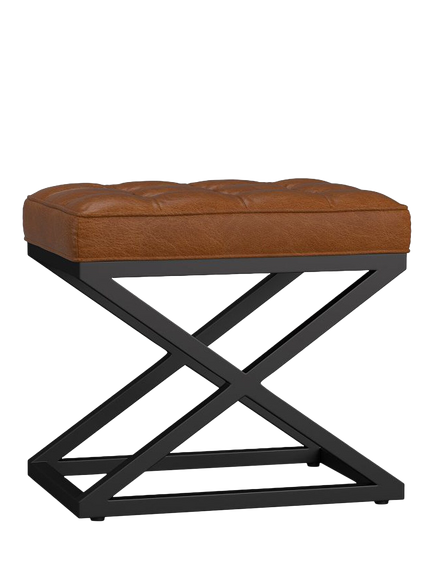 Pottery Barn Kirkham Tufted Leather Stool, Light Brown, Light Brown
