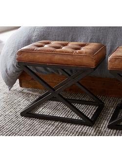 Pottery Barn Kirkham Tufted Leather Stool, Light Brown - view 2, Light Brown