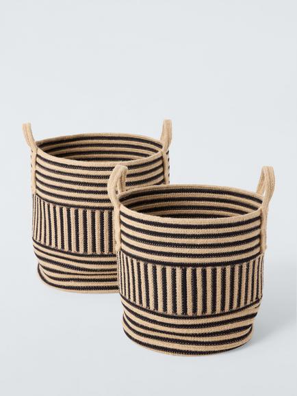 John Lewis Two-Tone Storage Baskets, Set of 2, Black Multi - view 2, Black Multi
