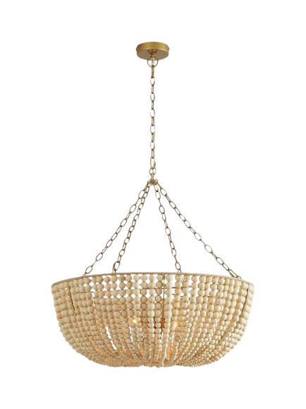 Pottery Barn Bristol Bowl Beaded Wood Chandelier Ceiling Light, Natural, Natural