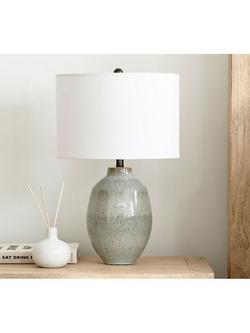 Pottery Barn Ezra Small Ceramic Table Lamp, Teal - view 2, Teal