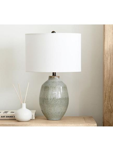 Pottery Barn Ezra Small Ceramic Table Lamp, Teal - view 2, Teal