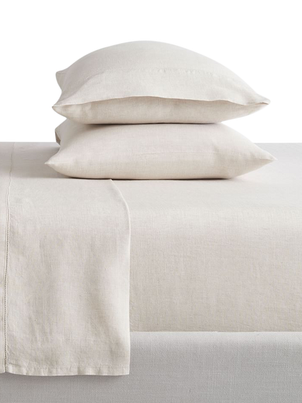 Pottery Barn Belgian Flax Linen Hemstitch Kingsize Sheets and Pillowcases Set, Flax