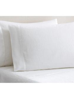 Pottery Barn Belgian Flax Linen Hemstitch Pair Standard Pillowcases, White