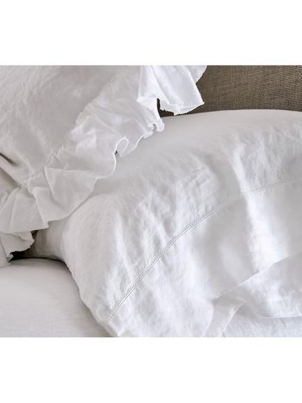 Pottery Barn Belgian Flax Linen Hemstitch Pair Standard Pillowcases - view 2, White