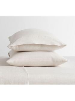 Pottery Barn Belgian Flax Linen Hemstitch Pair Standard Pillowcases, Flax