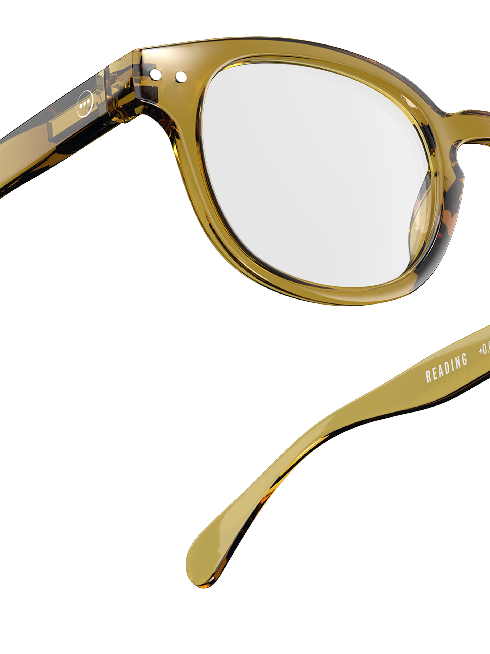 Product image 3 of 5, which shows IZIPIZI Crystal Reading Glasses, Golden Green, +1