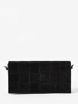 Mint Velvet Pure Suede Woven Clutch Bag, Black, Black