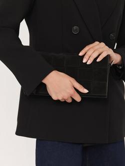 Mint Velvet Pure Suede Woven Clutch Bag, Black - view 2, Black