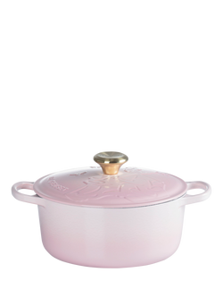 Le Creuset Cast Iron Wicked Glinda Embossed Round Casserole, 24cm, Shell Pink - view 2, Shell Pink