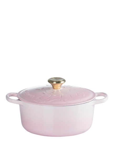 Le Creuset Cast Iron Wicked Glinda Embossed Round Casserole, 24cm, Shell Pink - view 2, Shell Pink