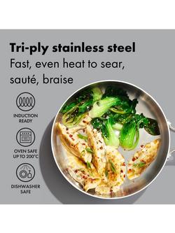 OXO Mira Stainless Steel Uncoated Saute Pan & Lid, 24cm - view 2, Stainless Steel