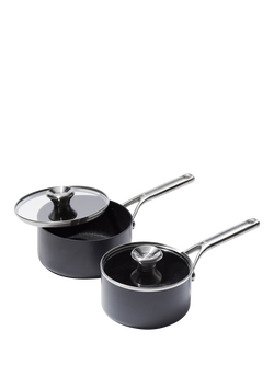 OXO Professional Hard Anodised Aluminium Ceramic Non-Stick Saucepan & Lid Set, 2 Piece, Black