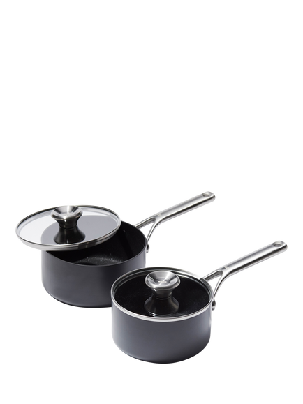 OXO Professional Hard Anodised Aluminium Ceramic Non-Stick Saucepan & Lid Set, 2 Piece, Black