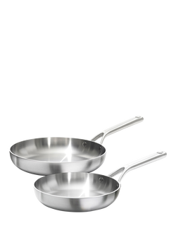 OXO Mira Stainless Steel Uncoated Frying Pan Set, 2 Piece, Stainless Steel