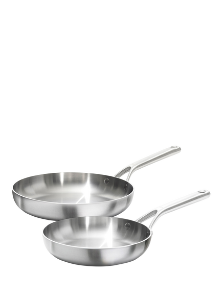 OXO Mira Stainless Steel Uncoated Frying Pan Set, 2 Piece, Stainless Steel