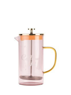 Yvonne Ellen 'Caffeine Hit' Glass Cafetiere, 8 Cup, Pink/Gold, Multi