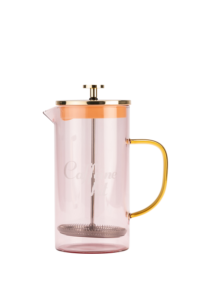 Yvonne Ellen 'Caffeine Hit' Glass Cafetiere, 8 Cup, Pink/Gold, Multi