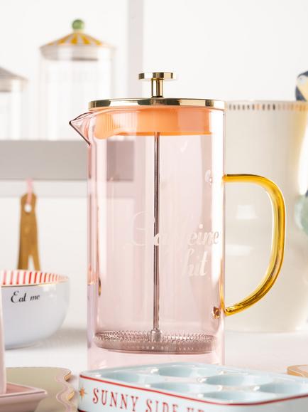 Yvonne Ellen 'Caffeine Hit' Glass Cafetiere, 8 Cup, Pink/Gold - view 2, Multi