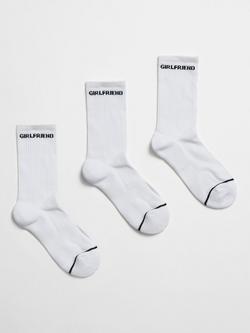 Girlfriend Collective Stretch Crew Socks, Pack of 3, White, White/Black