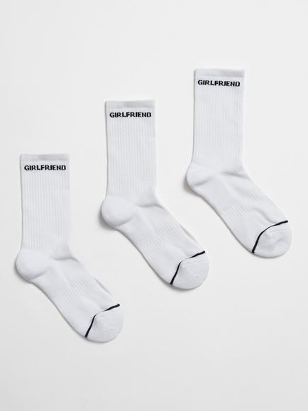 Girlfriend Collective Stretch Crew Socks, Pack of 3, White, White/Black