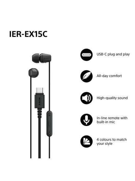 Sony IER-EX15C In-Ear USB-C Headphones with Mic/Remote, Black - view 2, Black