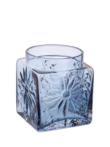 Dartington Crystal Marguerite Square Glass Vase, H12cm, Ink Blue, Ink Blue