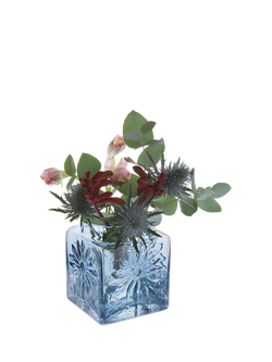 Dartington Crystal Marguerite Square Glass Vase, H12cm, Ink Blue - view 2, Ink Blue