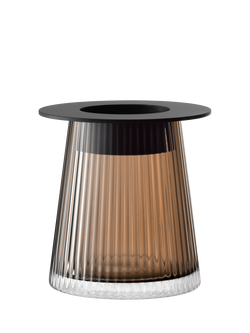 LSA International Beacon Ribbed Glass Candle Holder/Vase, H14cm, Taupe/Jet Black, Taupe/Jet Black