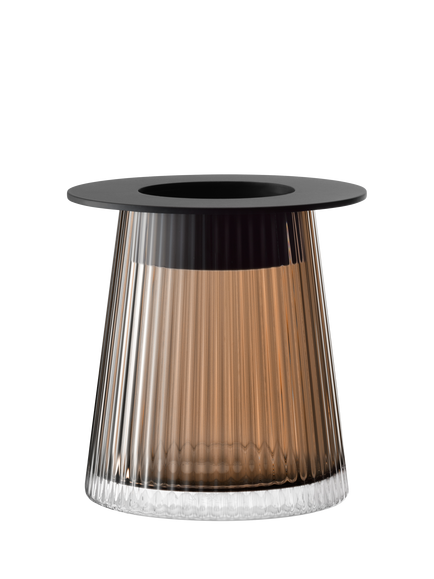 LSA International Beacon Ribbed Glass Candle Holder/Vase, H14cm, Taupe/Jet Black, Taupe/Jet Black