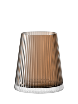 LSA International Beacon Ribbed Glass Candle Holder/Vase, H14cm, Taupe/Jet Black - view 2, Taupe/Jet Black