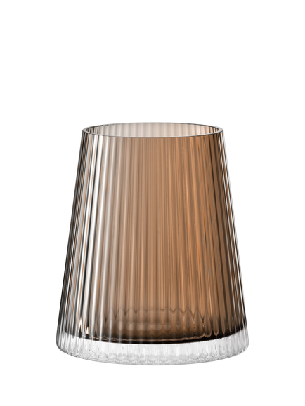 LSA International Beacon Ribbed Glass Candle Holder/Vase, H14cm, Taupe/Jet Black - view 2, Taupe/Jet Black