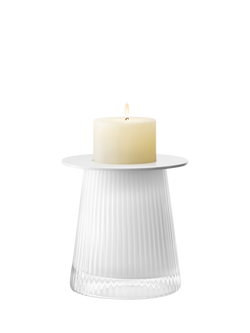 LSA International Beacon Ribbed Glass Candle Holder/Vase, H14cm, White/Chalk White - view 2, White/Chalk White
