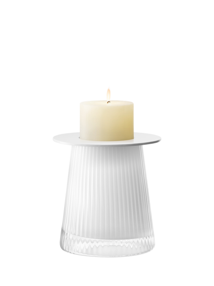 LSA International Beacon Ribbed Glass Candle Holder/Vase, H14cm, White/Chalk White - view 2, White/Chalk White