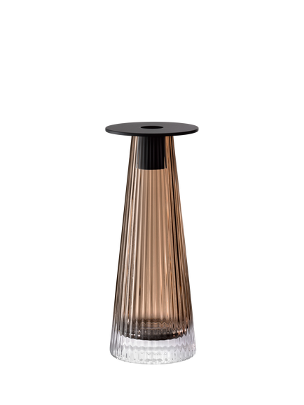 LSA International Beacon Ribbed Glass Candle Holder/Vase, H22cm, Taupe/Jet Black, Taupe/Jet Black