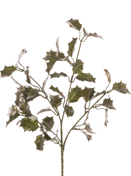 Floralsilk Artificial Metallic Holly Spray, 60cm, Green, Multi