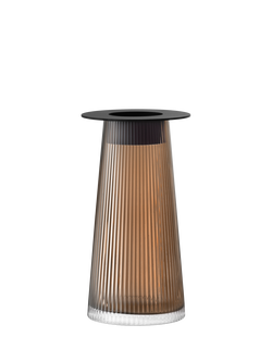LSA International Beacon Ribbed Glass Candle Holder/Vase, H30cm, Taupe/Jet Black, Taupe/Jet Black