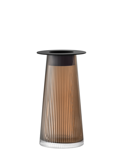 LSA International Beacon Ribbed Glass Candle Holder/Vase, H30cm, Taupe/Jet Black, Taupe/Jet Black
