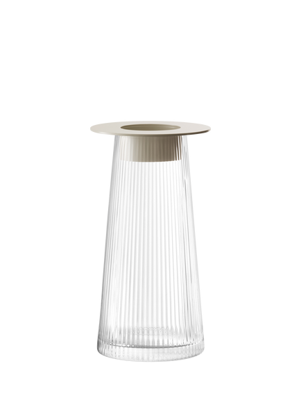 LSA International Beacon Ribbed Glass Candle Holder/Vase, H30cm, Clear/Concrete Grey, Clear/Concrete Grey